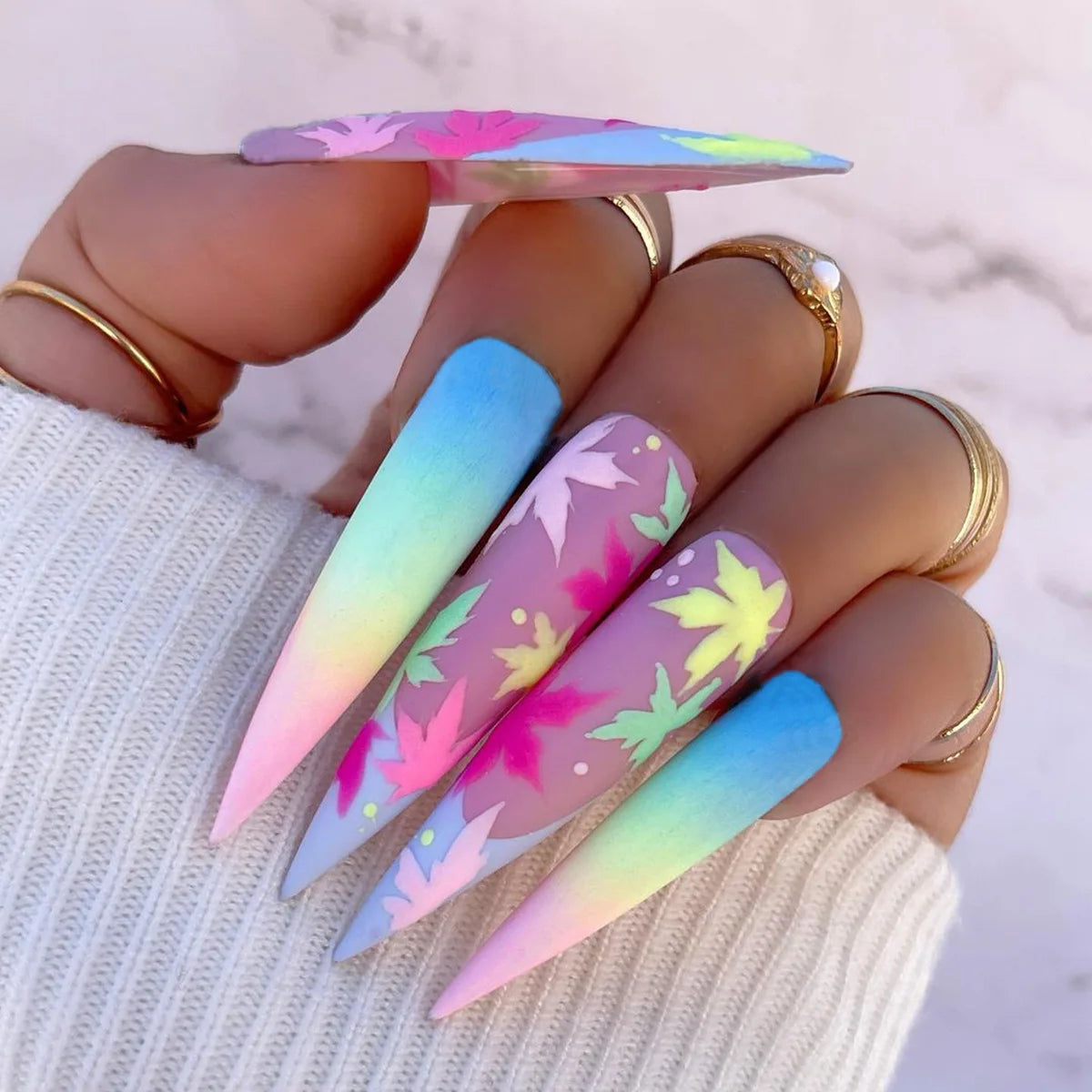 24pcs/set Long Medium short fake nails for women girls cute bow flowers decoration french tips faux ongles press on false nail