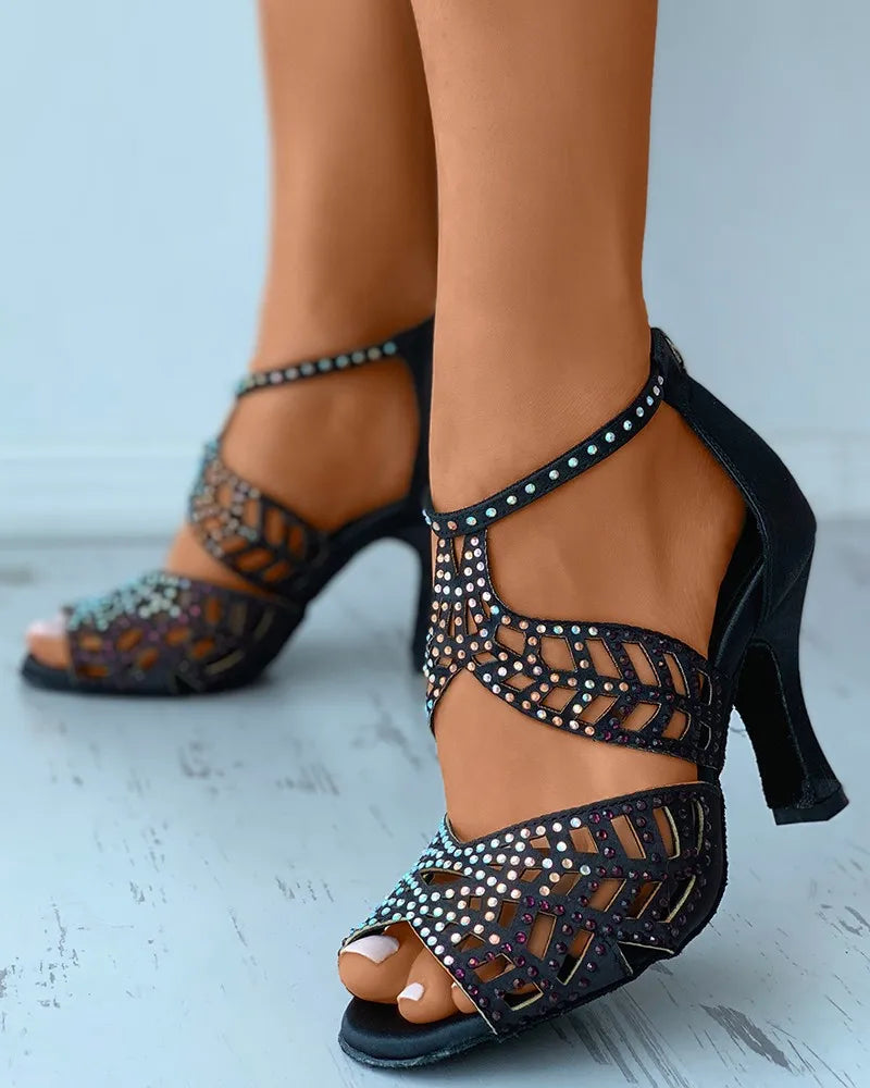 Shoes of Women Summer Fashion Fashion Stiletto Rhinestone Hollow Fish Closed Toe Sexy Dance Shoes Plus Size Ladies Sandals