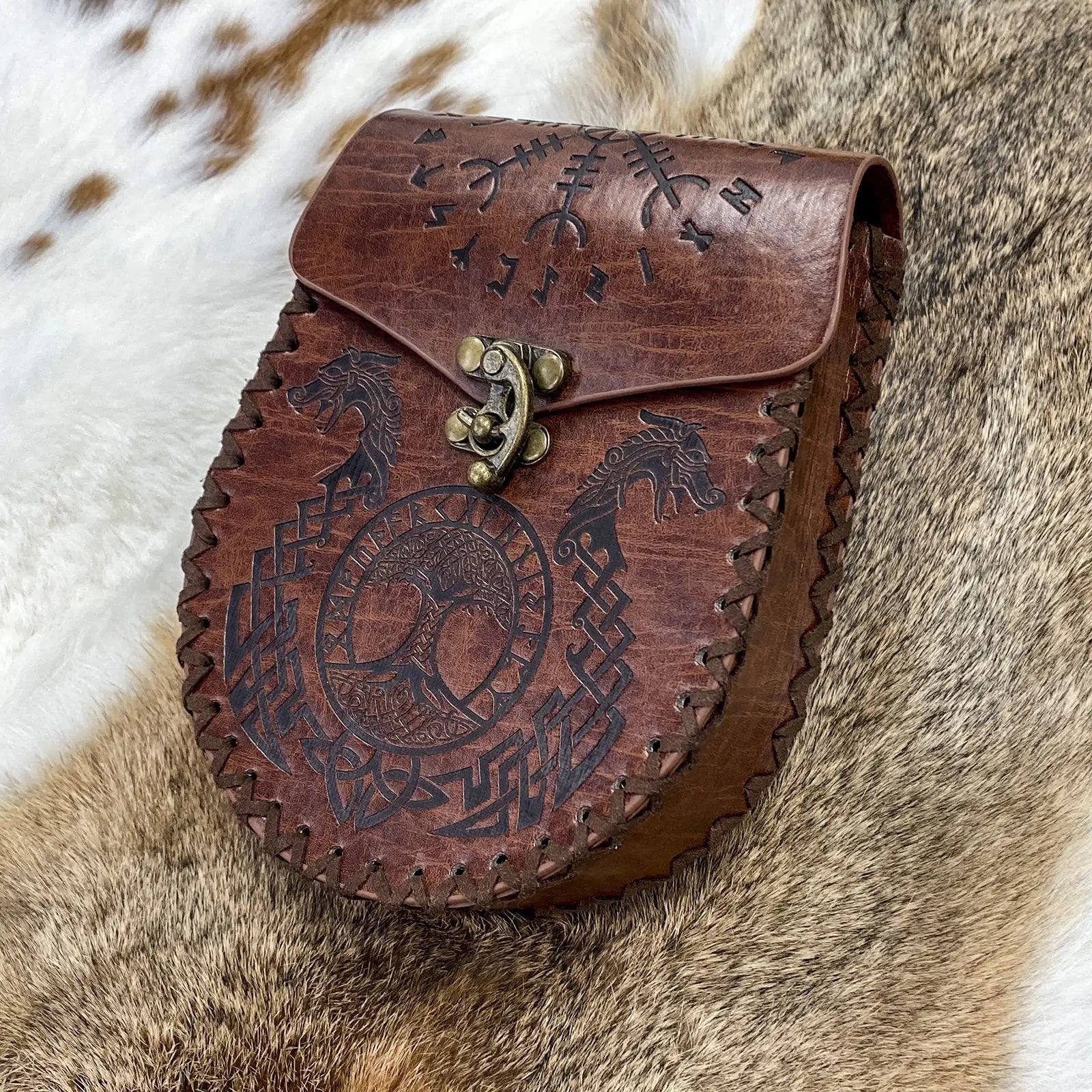 Leather Medieval Waist Pack, Vintage Handwork Belt Pouch Waist Bag Leather Belt Pouch Medieval Pouch Nordic Embossed Bag