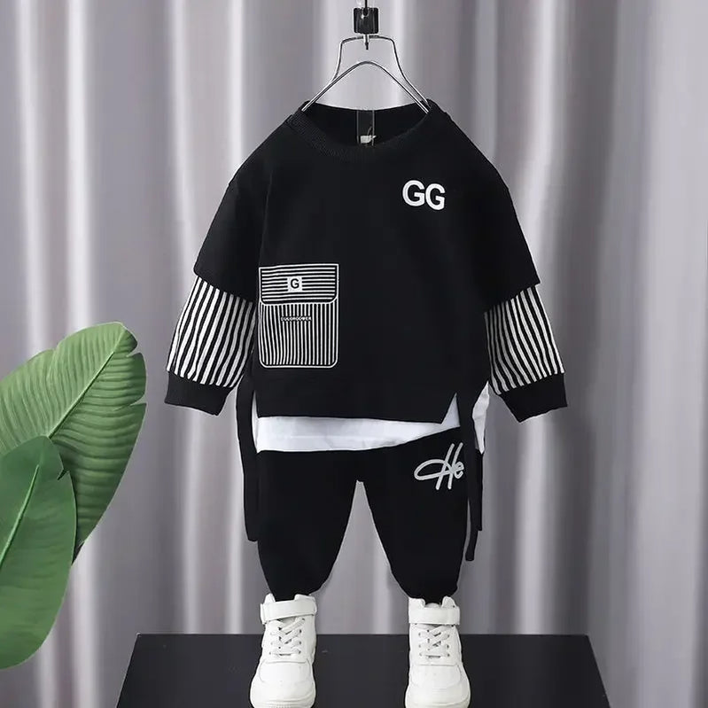 Autumn Baby Boy Clothes Children Stripe Sweater Pullover Top and Pant 2 Pieces Set Kid Girl O Neck Outfit Long Sleeve Tracksuit