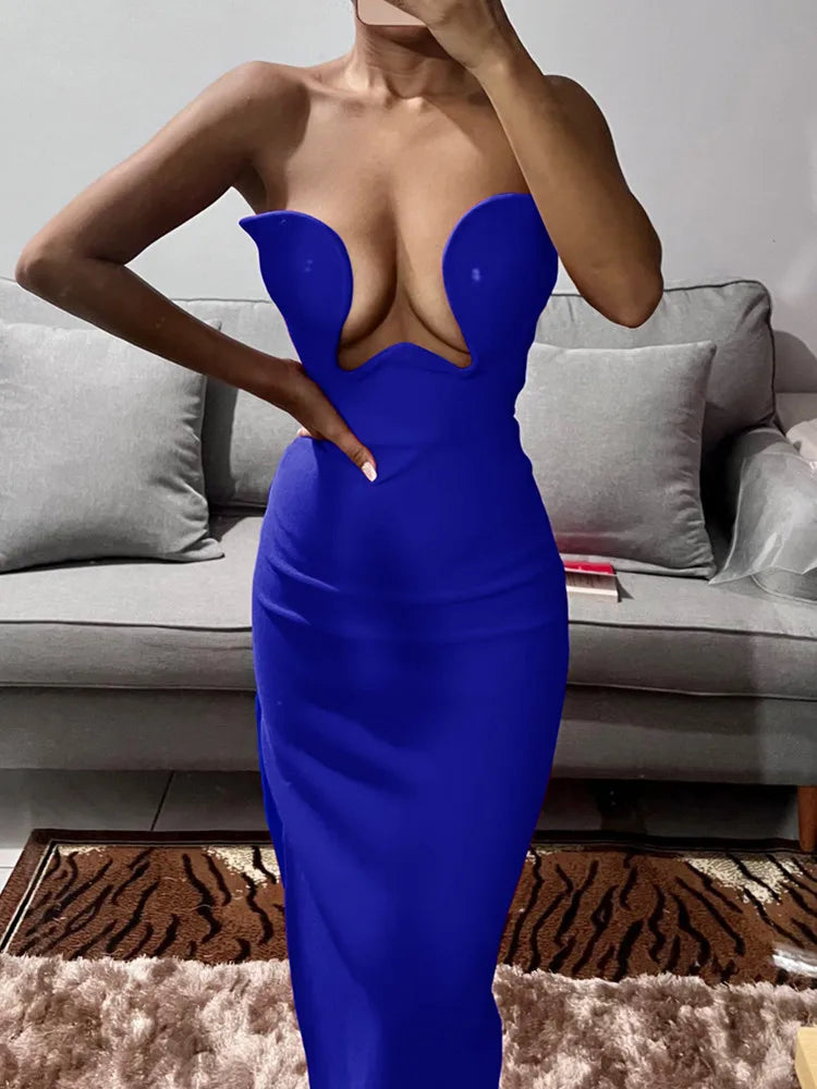 Vestido longo preto longo com alças e fenda, sexy, sem alças, justo, bandagem, elegante, para festa à noite, clube, inverno 2022