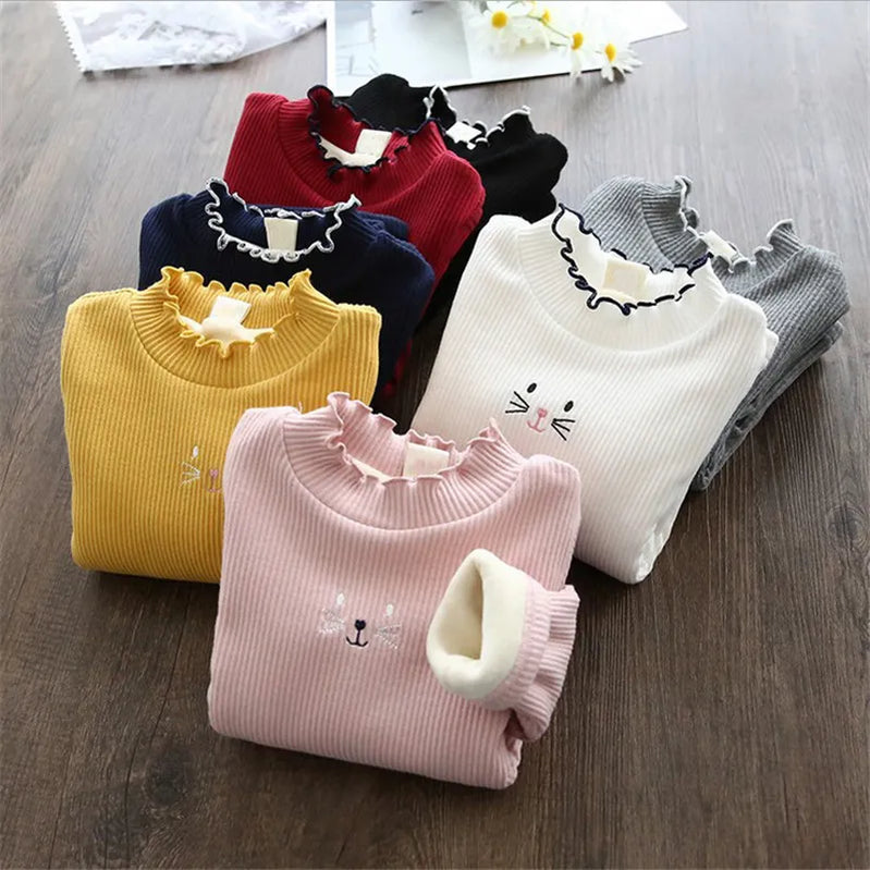 Fashion Girls Sweaters 2024 Winter Children Clothes Cartoon Kids Tops Warm Velvet Thick Kids Sweater Girls Outwear Sweater