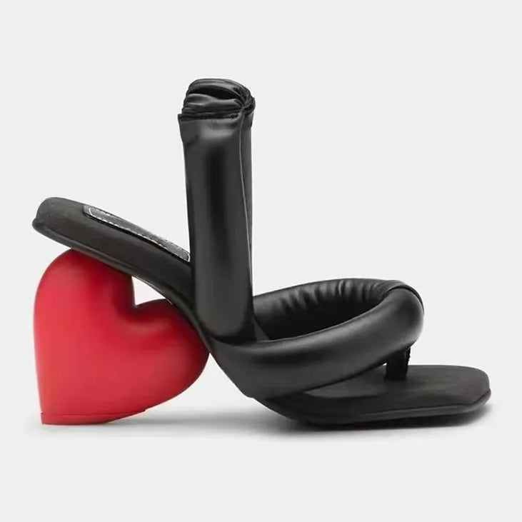 Red Heart Heels Women Sandals Abnormal Sweetheart Shoes Romance Lady Sandalias Soft Leather Fashion Zapatos Mujer
