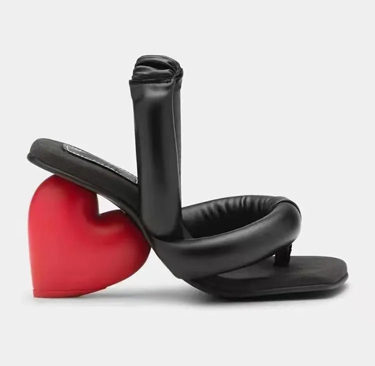 Red Heart Heels Women Sandals Abnormal Sweetheart Shoes Romance Lady Sandalias Soft Leather Fashion Zapatos Mujer