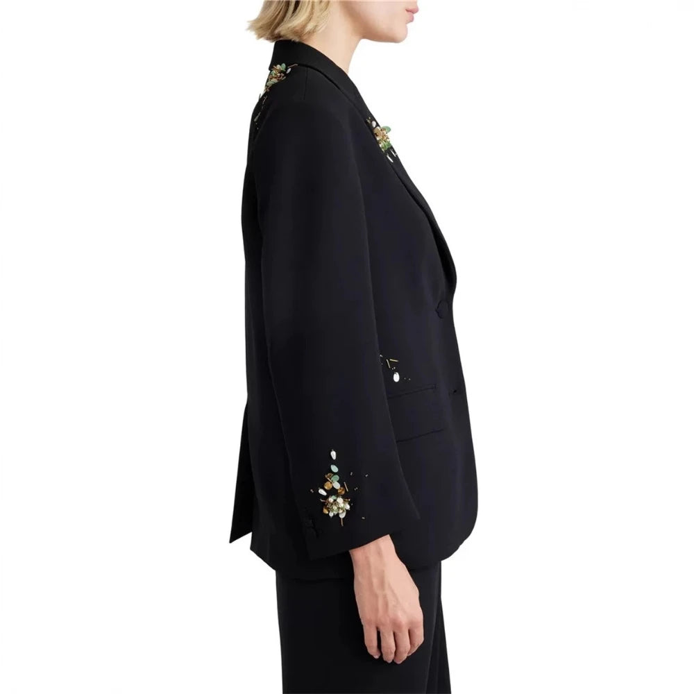 TWOTWINSTYLE Spliced Bead Two Piece Sets for Women Lapel Long Sleeve Patchwork Single Breasted Top High Waist Skirt Set Female