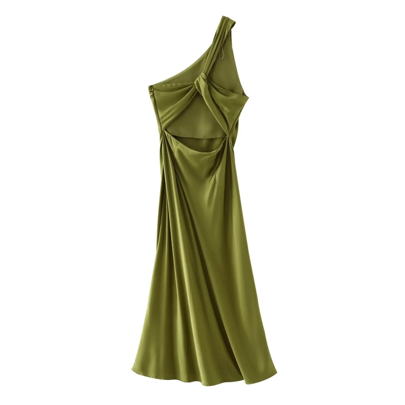 TRAFZA Elegant Woman Chic Vintage Backless Folds Side Zipper Long Dress Women Asymmetrical Sleeveless Solid Evening Dress
