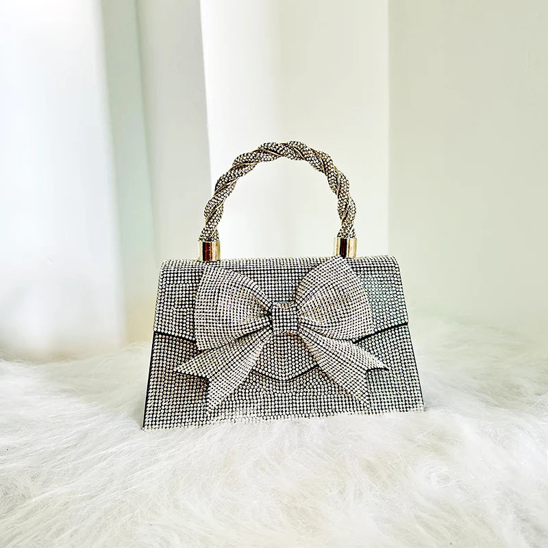 Bow Bag Purse For Womens Luxury Designer Handbag Elegant And Versatile Evening Party Bags Purse For Womens Luxury Rhinestone Bag Silver CHINA