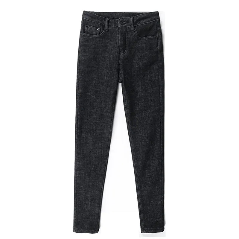 Fashion Stretch High Waist Pencil Pants Female Casual Velvet Jeans Womens Jeans Thick Women Pants
