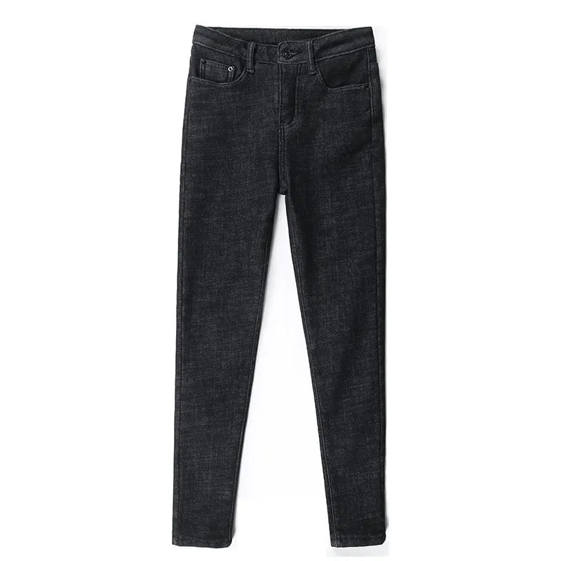 Fashion Stretch High Waist Pencil Pants Female Casual Velvet Jeans Womens Jeans Thick Women Pants