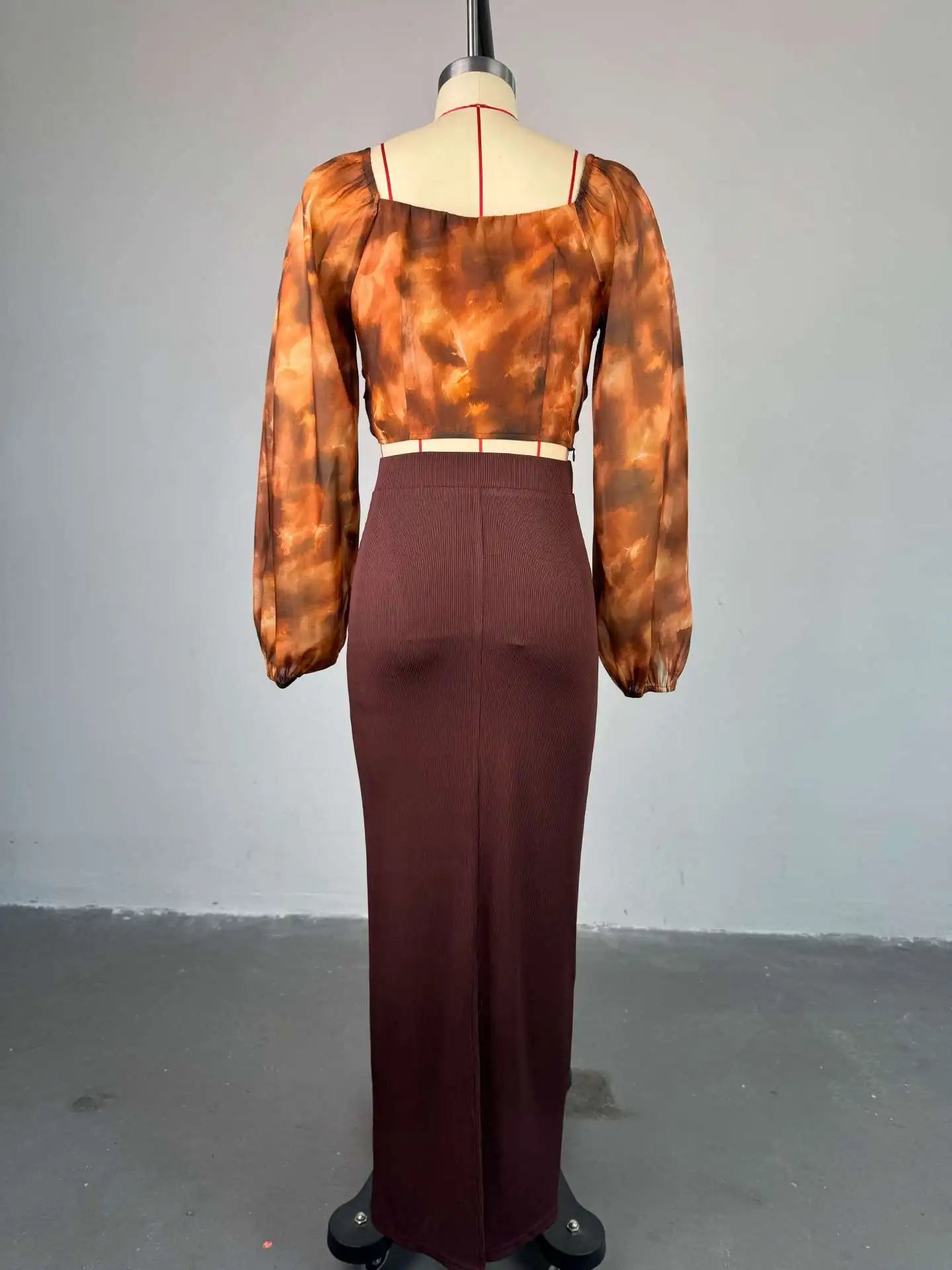 CM.YAYA Fashion Elegant Mesh Printed Women Set Street Tops + High Waist Long Skirts Suits Party Birthday Two 2 Piece Sets Dress