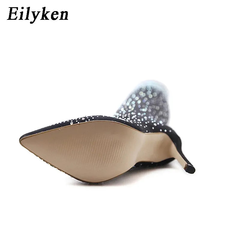 Design Crystal Rhinestone Stretch Fabric Sexy High Heels Sock Over-the-Knee Boots Pointed Toe Pole Dancing Women Shoes