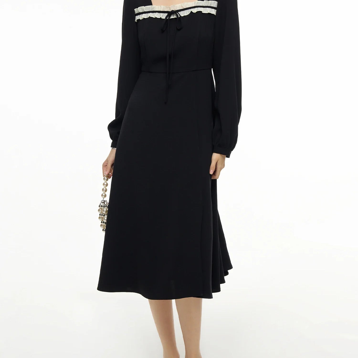 DUSHU Women's Autumn Outfit New Style Sweet French Square Collar Dress Slimming Versatile Women Dress Casual 24DS83330