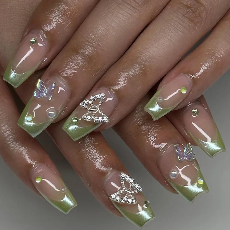 24Pcs Colorful Flowers Design Fake Nails Mid-length Ballet Press on Nails 3D Fashion Manicure Art Wearable Square False Nails