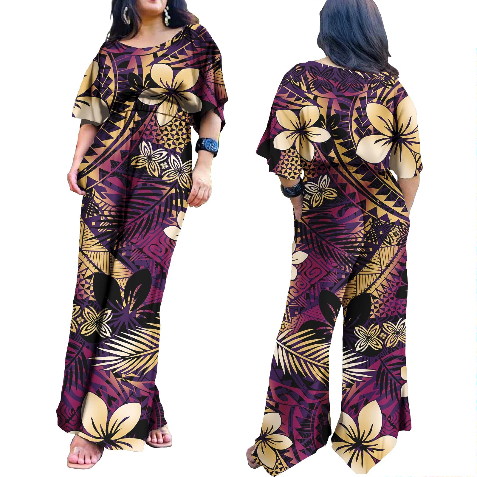 Plus Size Rompers for Women Hawaiian Zipper One Piece Jumpsuit Breathable Romper Polynesian Women Jumpsuit Playsuits