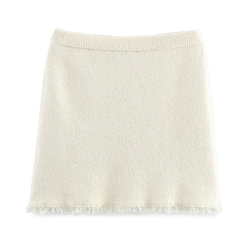 Women's suit Spring 2025 Black bow trim White knitted long-sleeved jacket Mini skirt Celebrity style Elegant