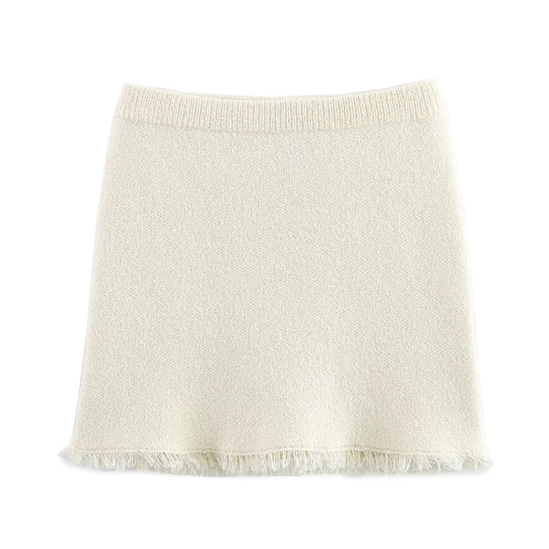 Women's suit Spring 2025 Black bow trim White knitted long-sleeved jacket Mini skirt Celebrity style Elegant