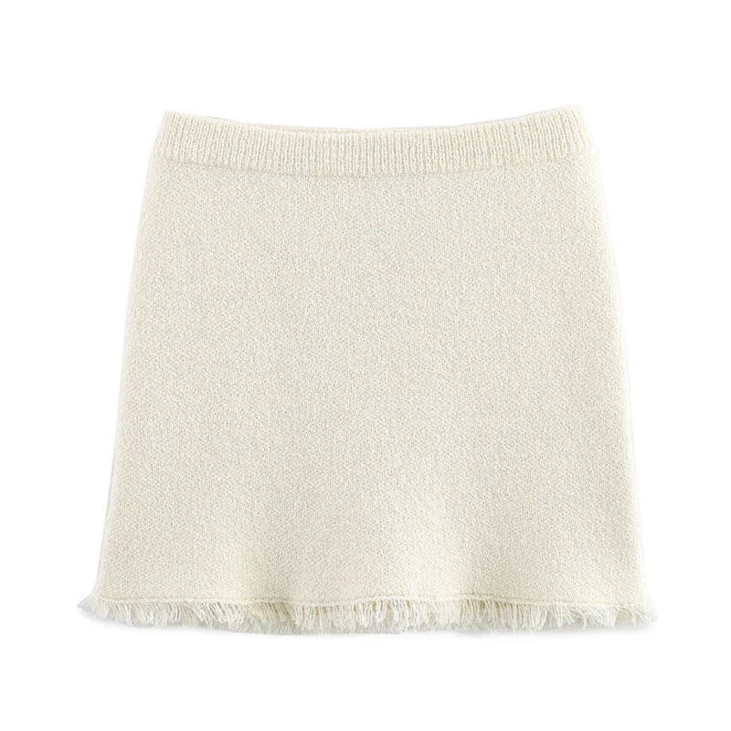 Women's suit Spring 2025 Black bow trim White knitted long-sleeved jacket Mini skirt Celebrity style Elegant