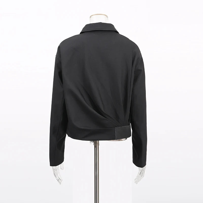 TWOTWINSTYLE Fashion Casual Two Piece Sets for Women Lapel Long Sleeves Patchwork Zipper Top High Waist Wide Leg Pant Set Female