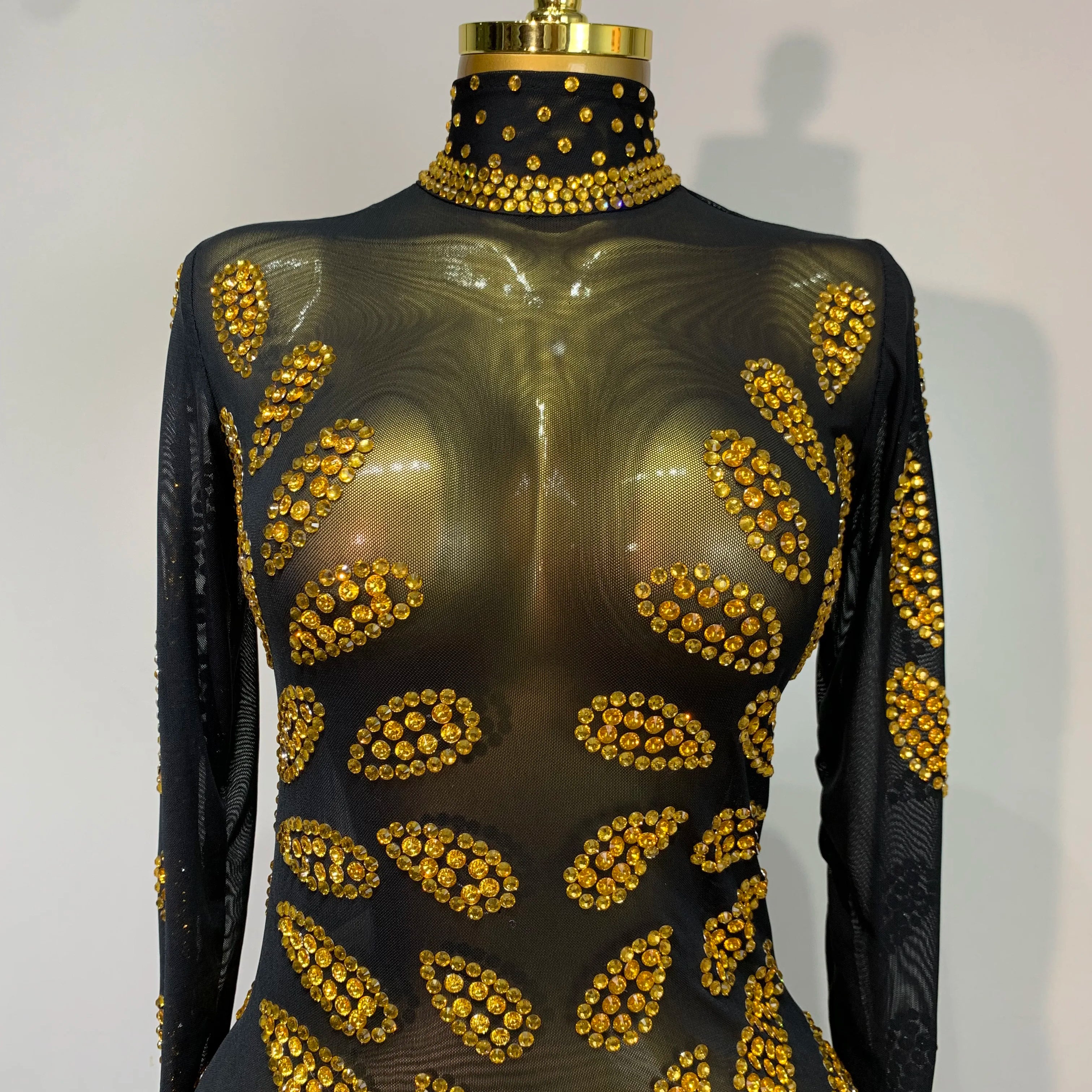 Vestido de palco de alta qualidade para performance sexy de malha transparente maxi vestido longo roupa de boate traje de dança para cantoras vestido de festa elegante