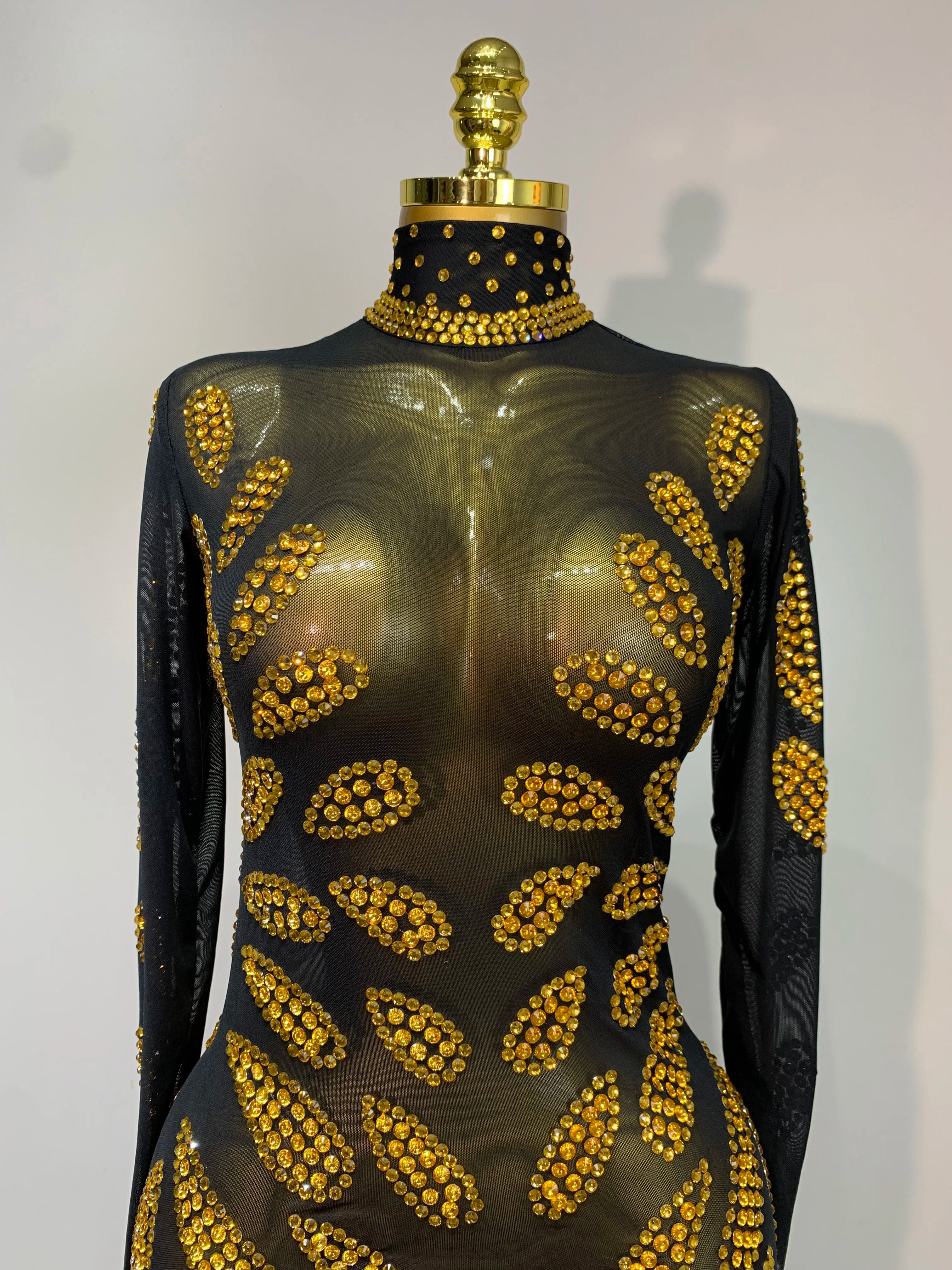 Vestido de palco de alta qualidade para performance sexy de malha transparente maxi vestido longo roupa de boate traje de dança para cantoras vestido de festa elegante