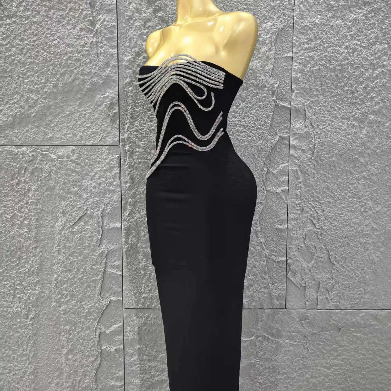 High Quality Women Sexy Strapless Shinning Sequins Bodycon Long Bandage Dress Celebrate Evening Party Cocktail Outfit Vestido
