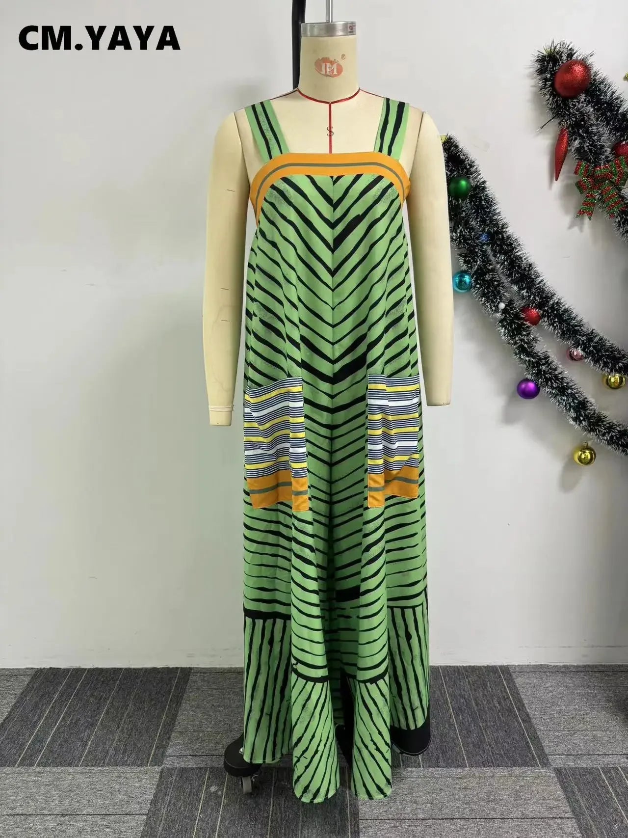 CM.YAYA Women Striped Wide Leg Straight Strap Tank Wide Leg Haren Sleeveless Jumpsuit 2024 Street Playsuit One Piece Suit Romper