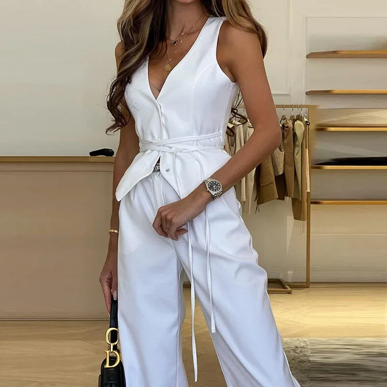 Spring Summer New Sexy V Neck Laced Sleeveless Slim Blouses INS Fashion Solid Color Buttons Cardigans Elegant Cropped Tank Tops White