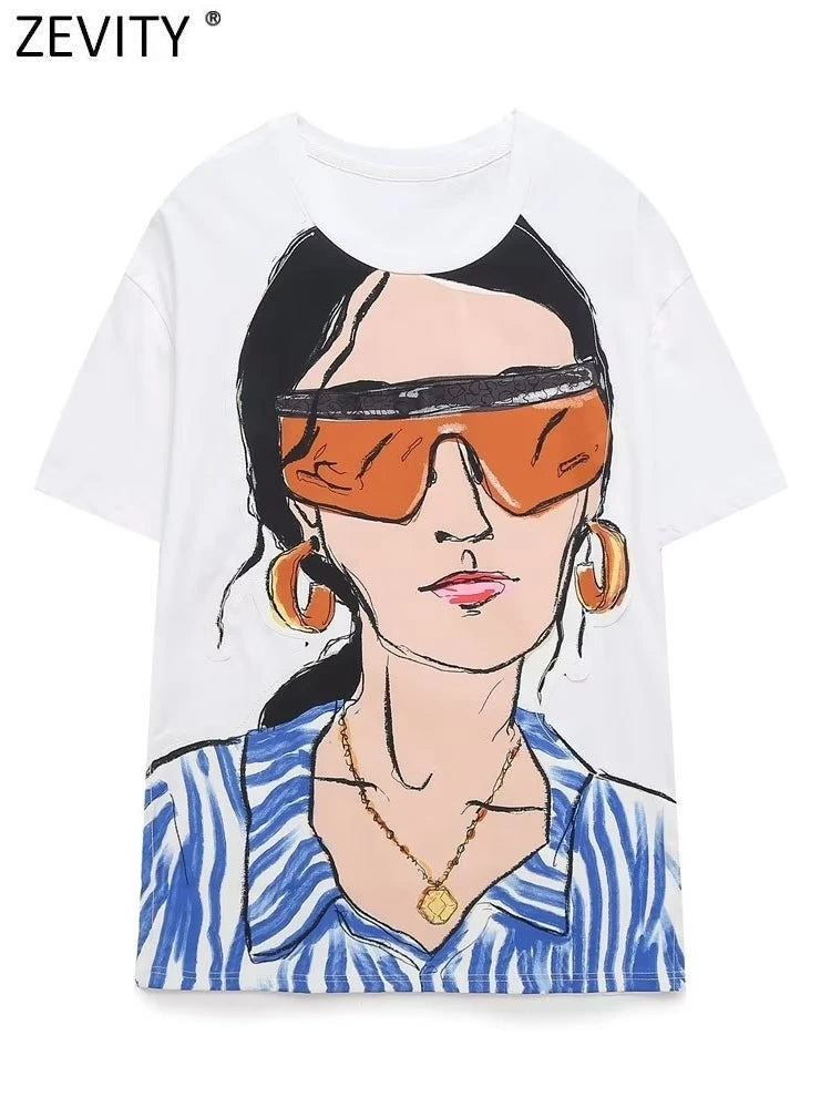 Women Fashion Contrast Color Girls Print Casual T Shirt Female Basic O Neck Short Sleeve Chic Leisure Tops T3069