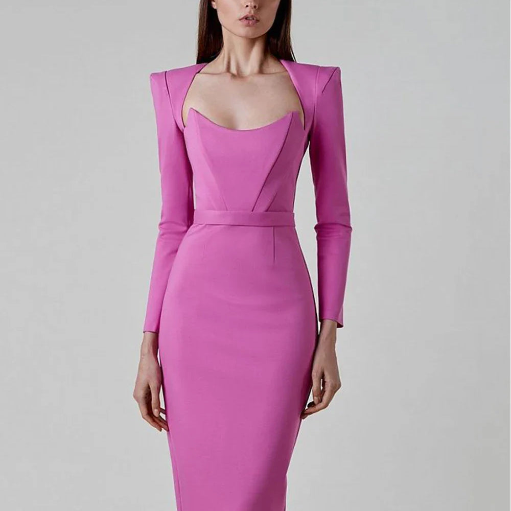 Arrival Women Winter Sexy Long Sleeve V Neck Pink Black White Midi Bandage Dress Elegant Evening Club Party Dress