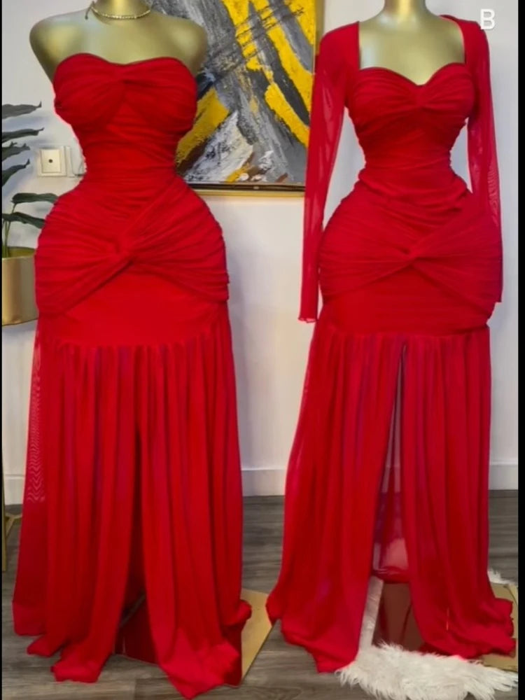 CM.YAYA Women Stacked Ruched Draped High Split Pleated Maxi Long Bodycon Dress 2025 Holiday Birthday Club Party Evening Dresses