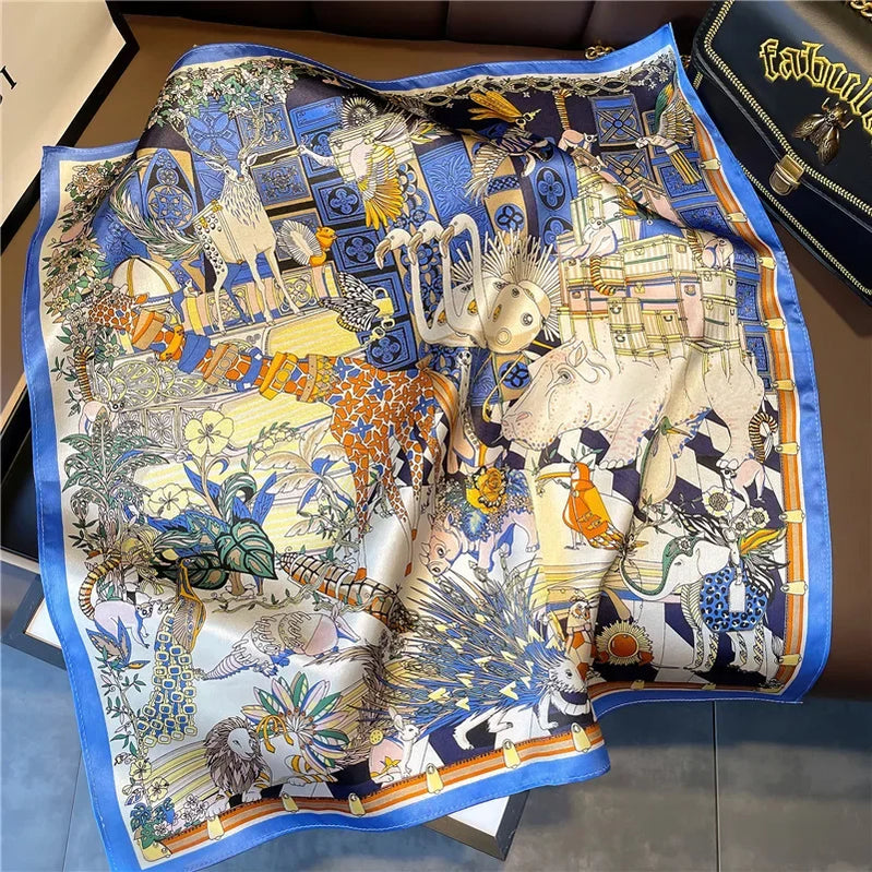 Square 100% Real Silk Scarf Women Bufanda Shawls Wraps for Lady Neckerchief Natural Foulard Femme Bandana Scarves Pashmina 2023 18203 68x68cm