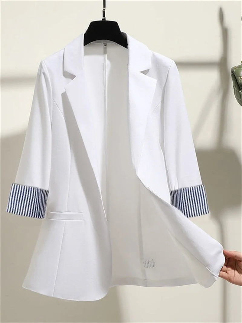 Women Solid Blazers Coat Fashion Slim Suits Female Casual Three-Quarter Sleeve Chic Tops Thin Office Lady Blazer Spring Summer