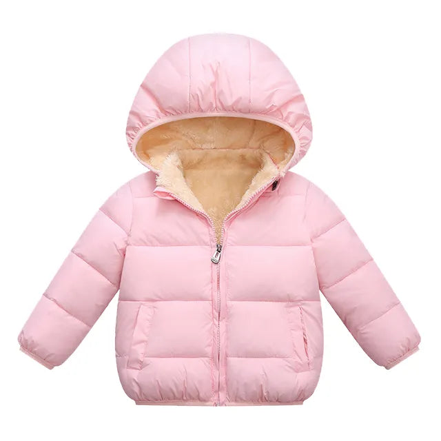 Baby Children Coats Winter Thick Jackets For Boys Warm Plush Thicken Outerwear For Girls Fur Hooded Jacket Kids Clothes Snowsuit pink