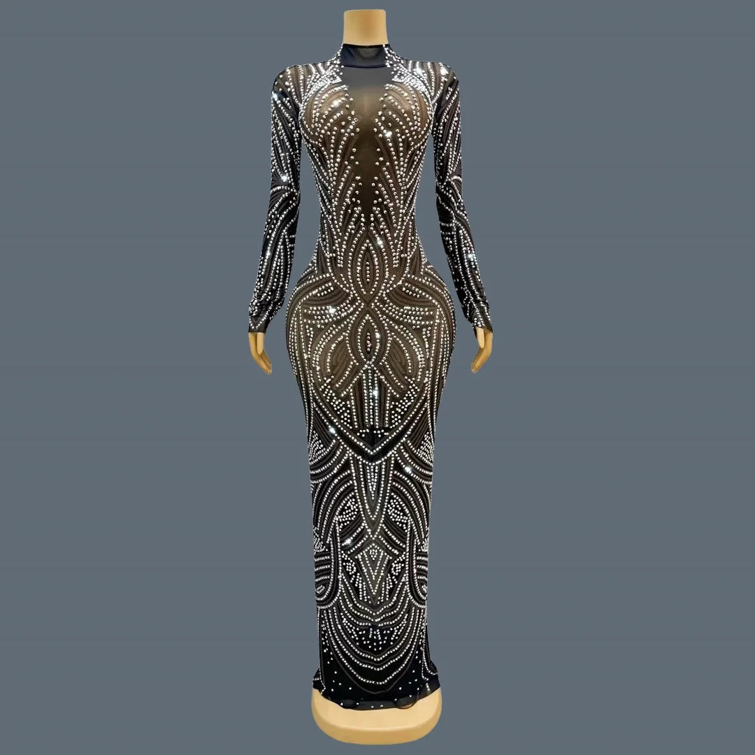 Black New Style Sparkly Rhinestone Evening Dress High-end Style Long Dress Cocktail Party Red Carpet Elegant Women Dress Huayuan