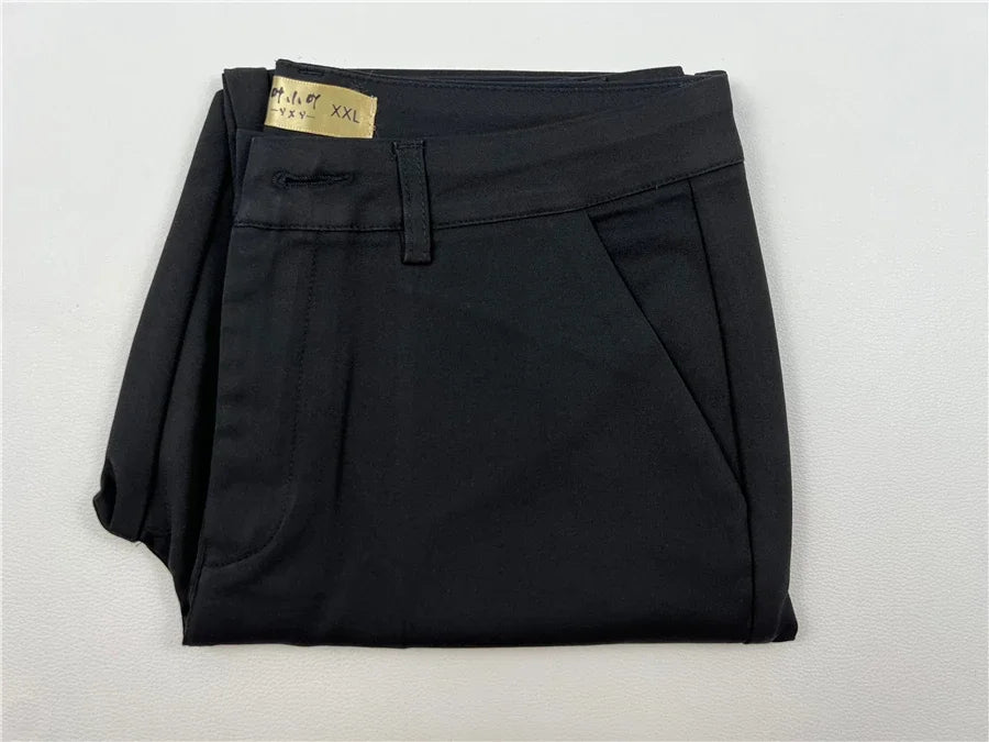 S-4xl Big Size Office Pencil Pants Womens Formal New Elegant OL Work Pantalones Elastic Cotton Slim Ankle-length Trousers black
