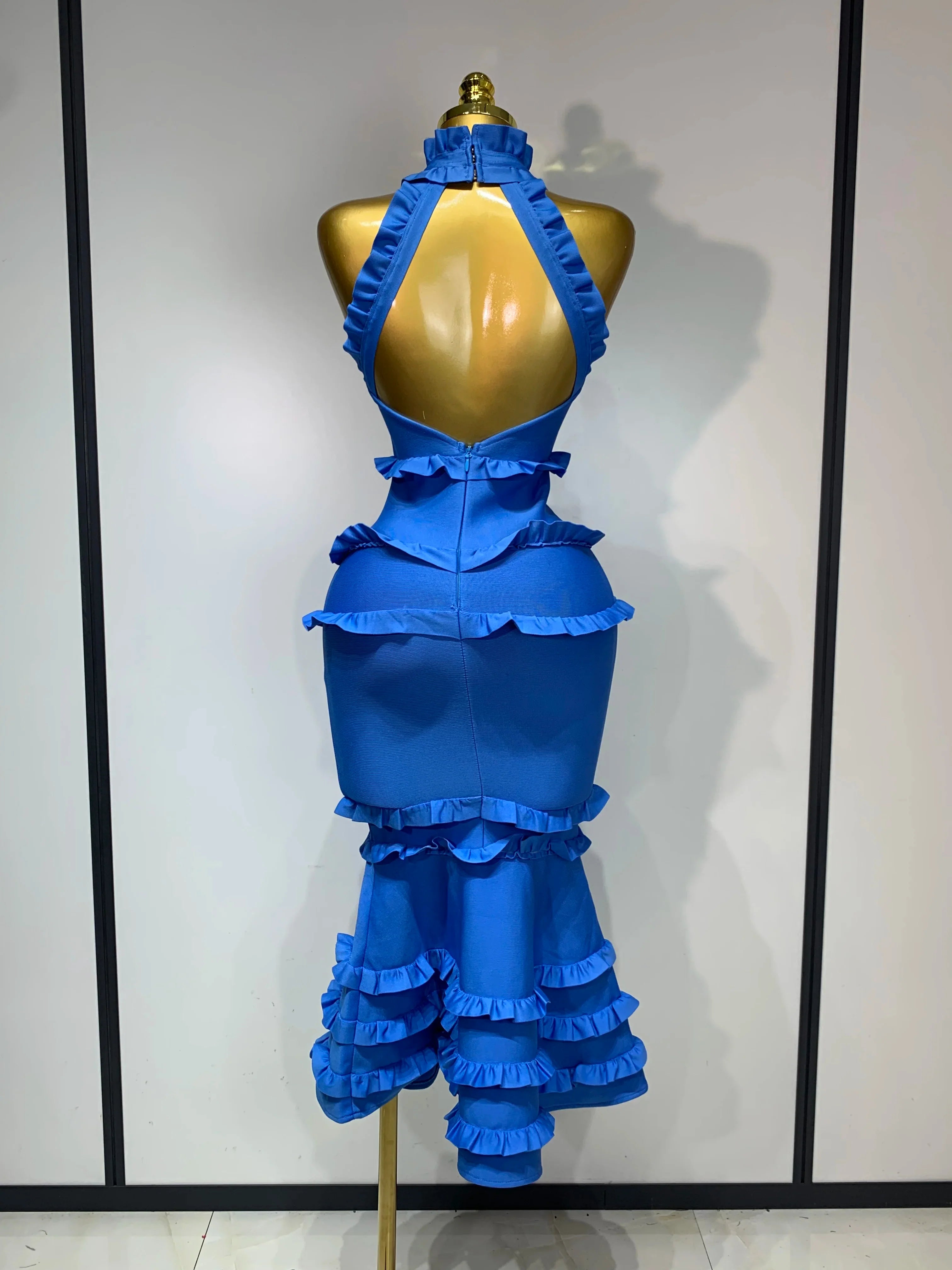 Women Sexy Backless Ruffles Bodycon Bandage Mermaid Dress Celebrate Evening Party Luxury Birthday Wedding Guest Dress