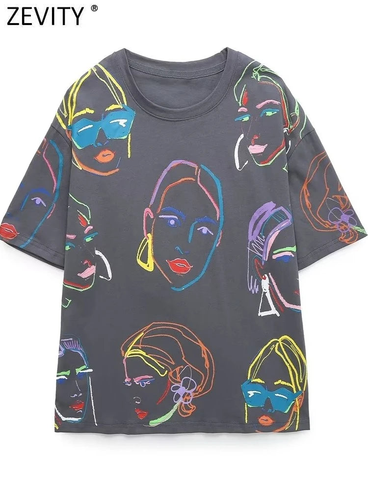 Women Fashion Contrast Color Girls Print Casual T Shirt Female Basic O Neck Short Sleeve Chic Leisure Tops T3069