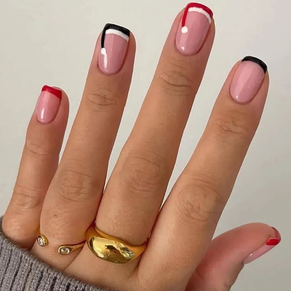 24Pcs/Box Christmas Women Wearable Fake Nails Finished Full Cover Europe America Christmas Collection Short Flat Nails Art Gift 51