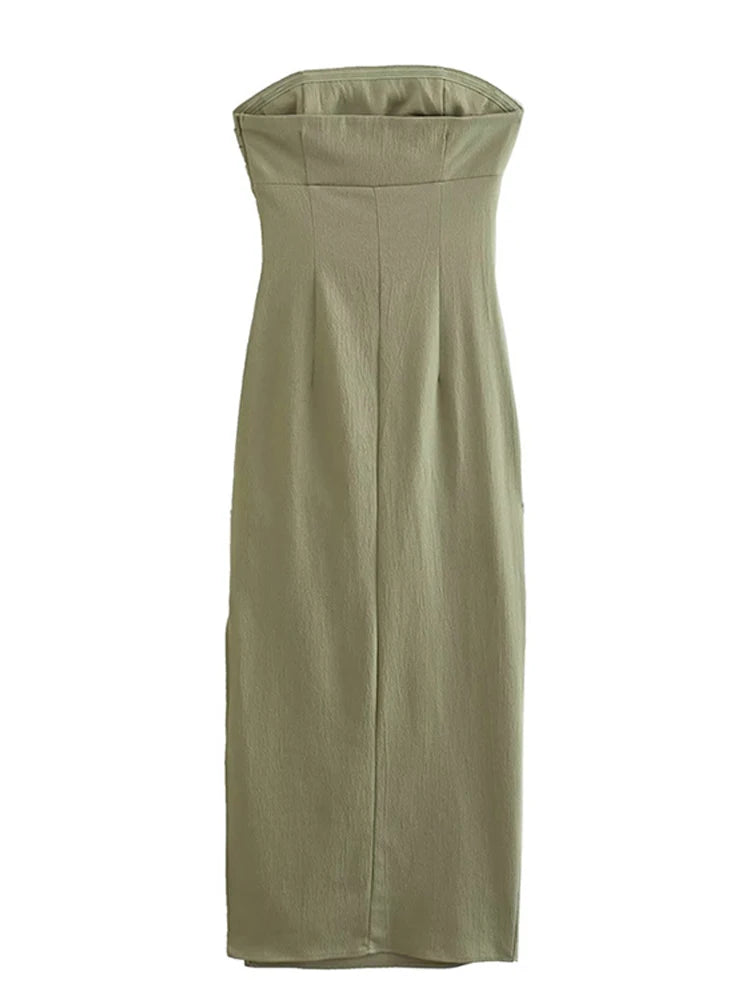 Fashion Dress Summer Women Midi Chic Ruched Elegant Tube Top Tight Holiday Dress Street Comfortable Solid Women Dresses