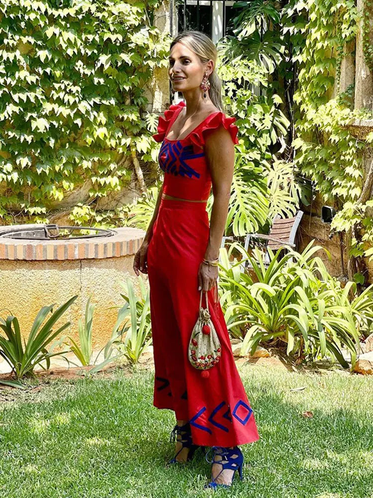 Fashion Sleeveless Short Top Skirt Set For Women Slim High Waisted Pattern Female Skirts Suit Casual Beach Holidays Prom Gowns