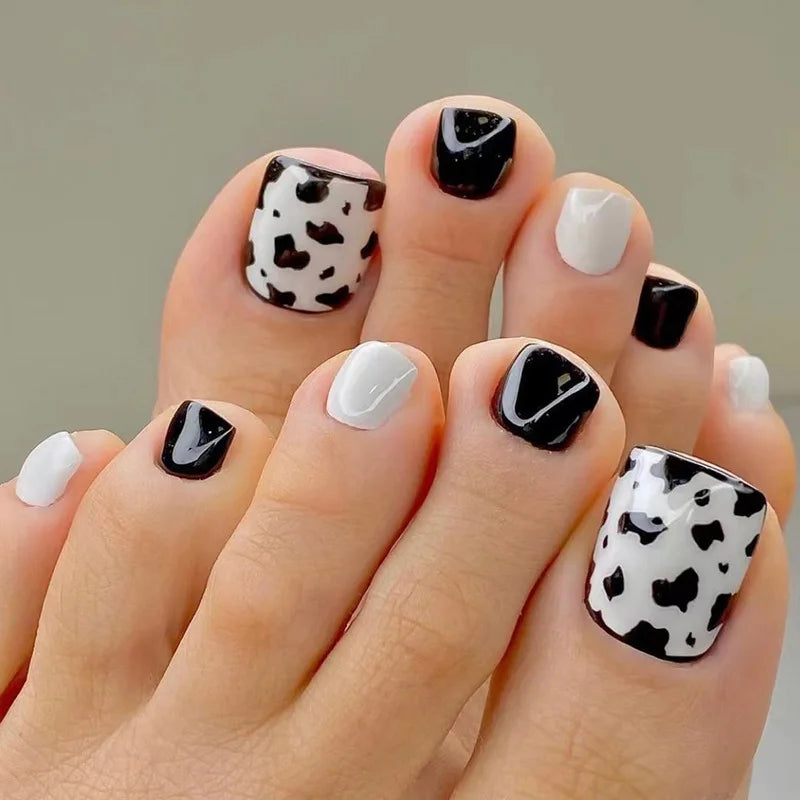 24pcs/set hot teo fake nails for summer season glitter rhinestones flowers bow Leopard watermelon pattern press on false nails
