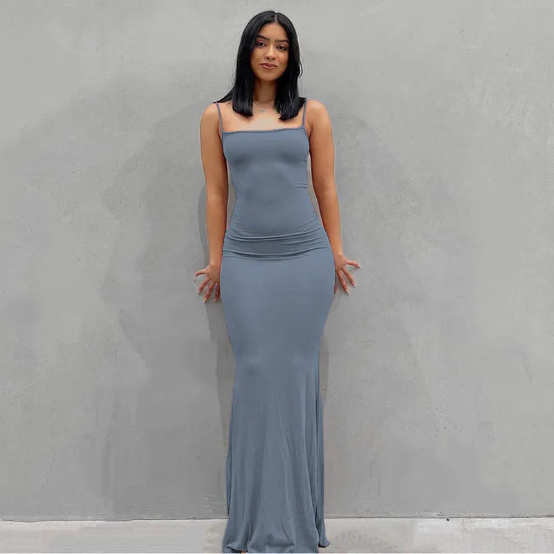Satin Slip Sleeveless Backless Maxi Dress Women Y2K Summer Bodycon Elegant Sexy Outfits Ladies Birthday Party Club Sundress