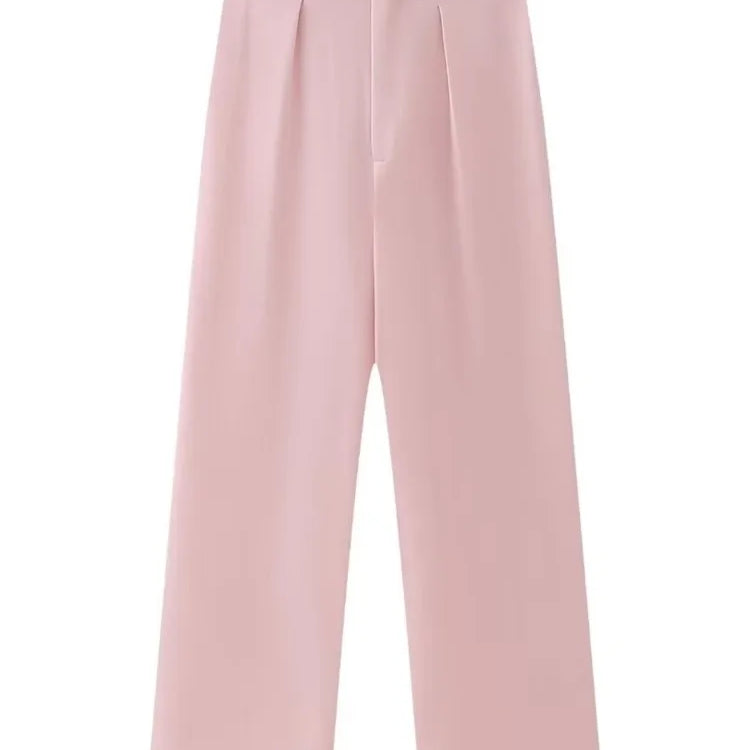 TRAF Spring Elegant Women Pink Y2K Short Blazer Metal Flower Button Long Sleeve Female Suit Jacket Turn Down Collar Tops Only Pant 02