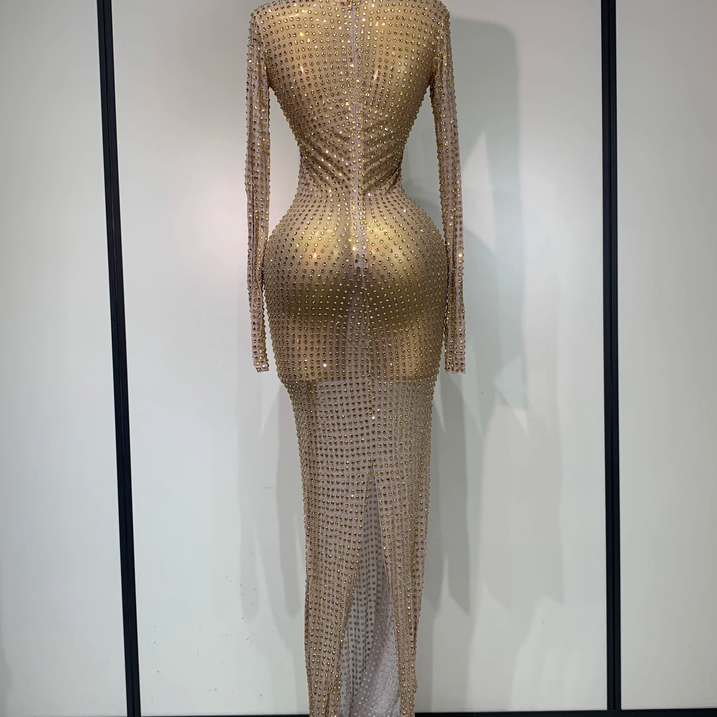 Sparkly Rhinestone Elegant Party Long Dress Celebrity Evening Luxury Birthday Nightclub Prom Gown Singer Dancer Stage Outfit