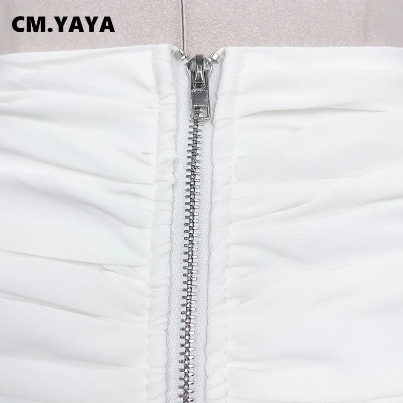 CM.YAYA 2024 Spring/Summer A-Line Women Skirt Satin Ruffles 3D Floral Decorations Night Club Party Hip-Wrapped Short Skirts