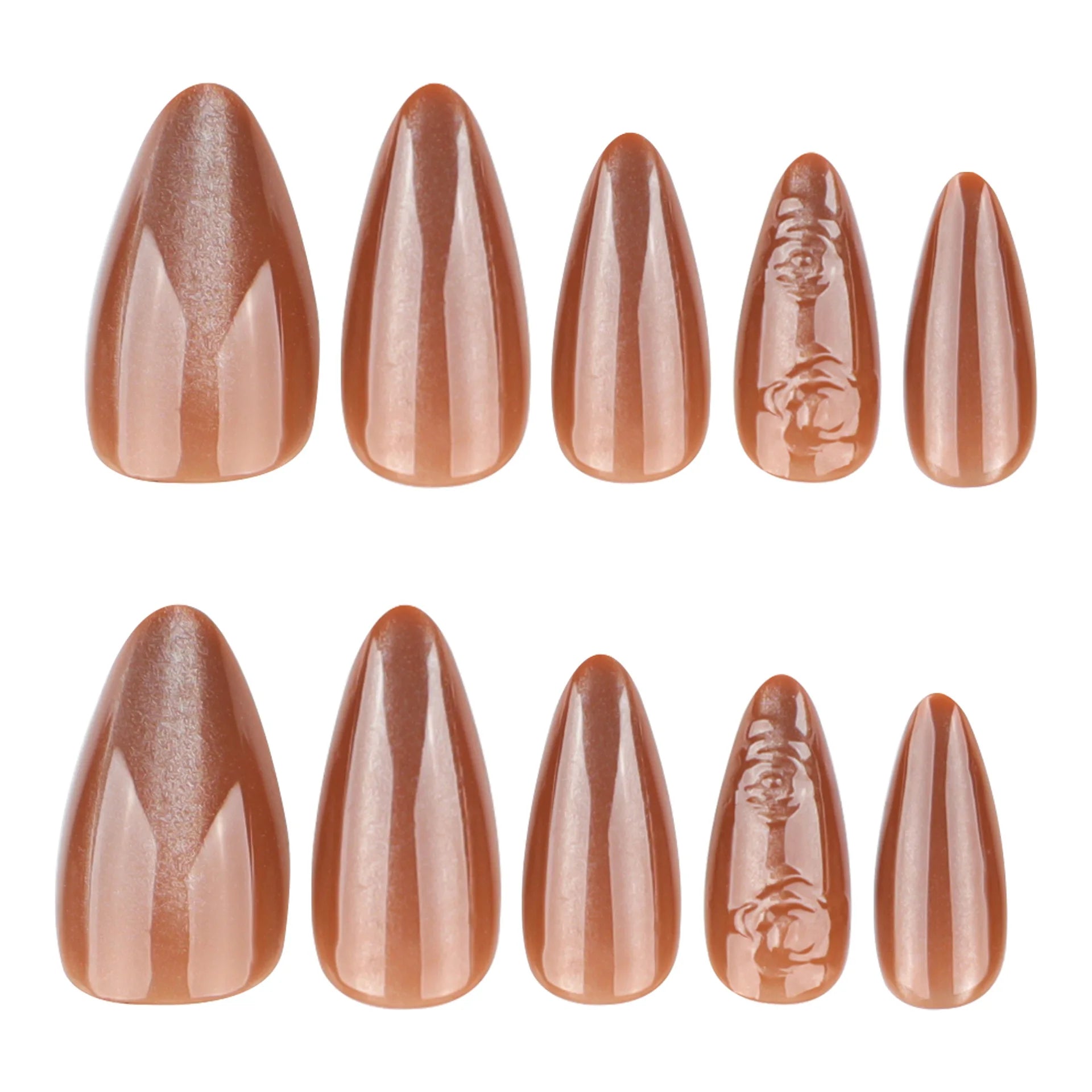 24pcs 3D Rose Brown Cat Eyes Press on Nails Simple Nails Full Cover Wearable False Nails