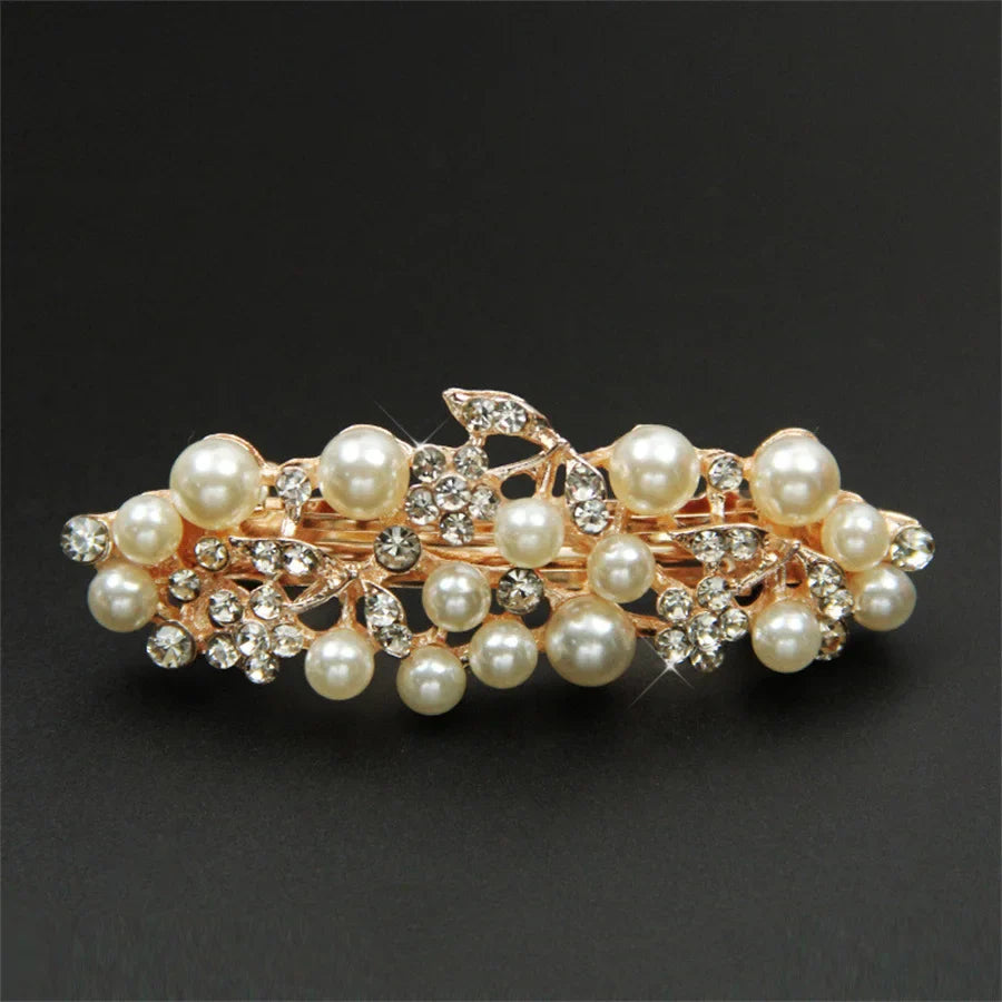New Sweet Crystal Spring Hair Clips Exquisite Pearl Flower Spring Hairpin Hair Barrettes For Women Girl Fashion Hair Accessories 2