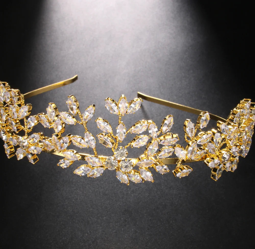 Wedding Tiaras and Crowns Zirconia Headbands For Women Head Jewelry Bridal Hair Accessories Brides Hairband Headdress For Hair Gold-color
