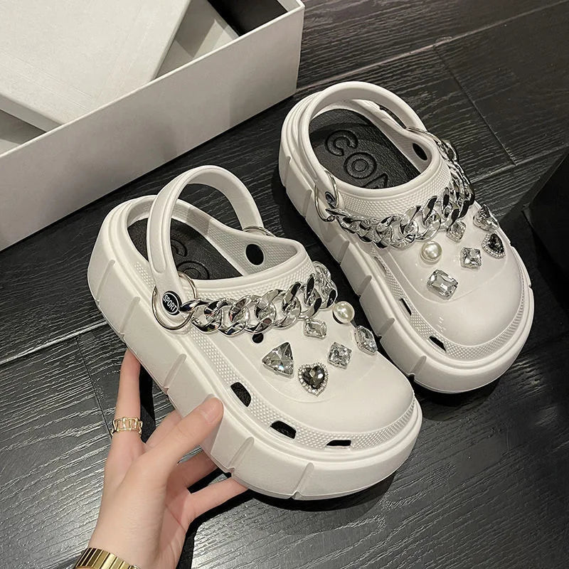 Platform Slippers Summer Women's Sandals 6cm Wedges Ladies Outdoor Clogs Thick Street Beach Slides Girls Flip Flops Garden Shoes white DIYchainzuan