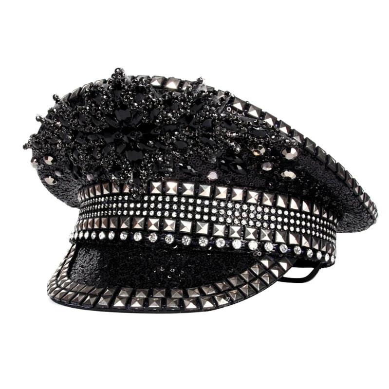 Rhinestones Bridal Hat for Wedding Glittering Fedora Sequin Hat Novelty-Party Hat Holiday Captain Hat for Bridal Shower 56 60cm 5